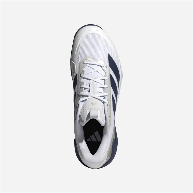 Mens Adizero Ubersonic 5 Tennis Shoes Cloud White/Dark Blue/Silver Metallic - Image 4