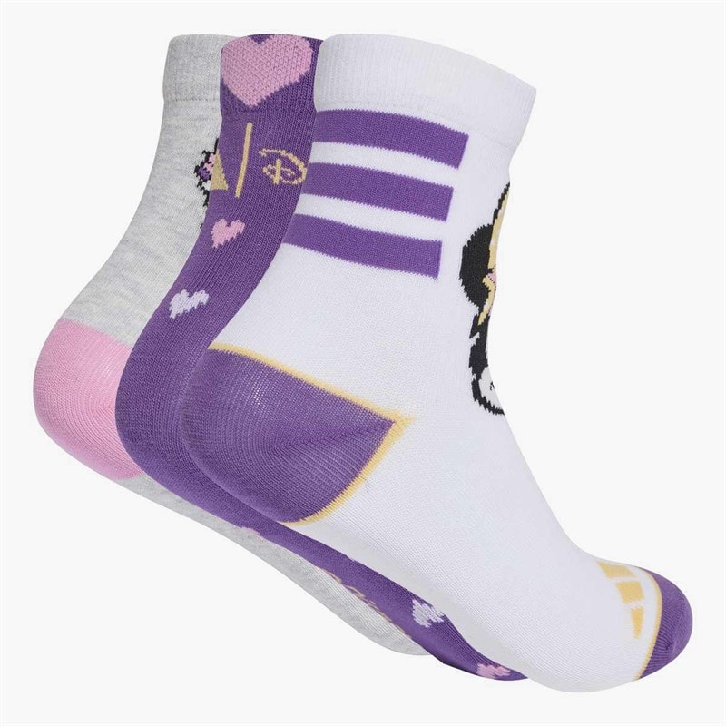 Girls x Disney Minnie Mouse Three Pack Crew Socks White/Active Purple/Light Grey Heather - Image 2
