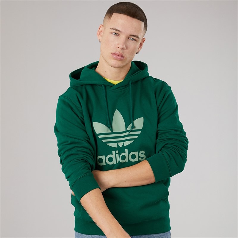 Mens Adicolour Classics Trefoil Hoodie Collegiate Green - Image 3