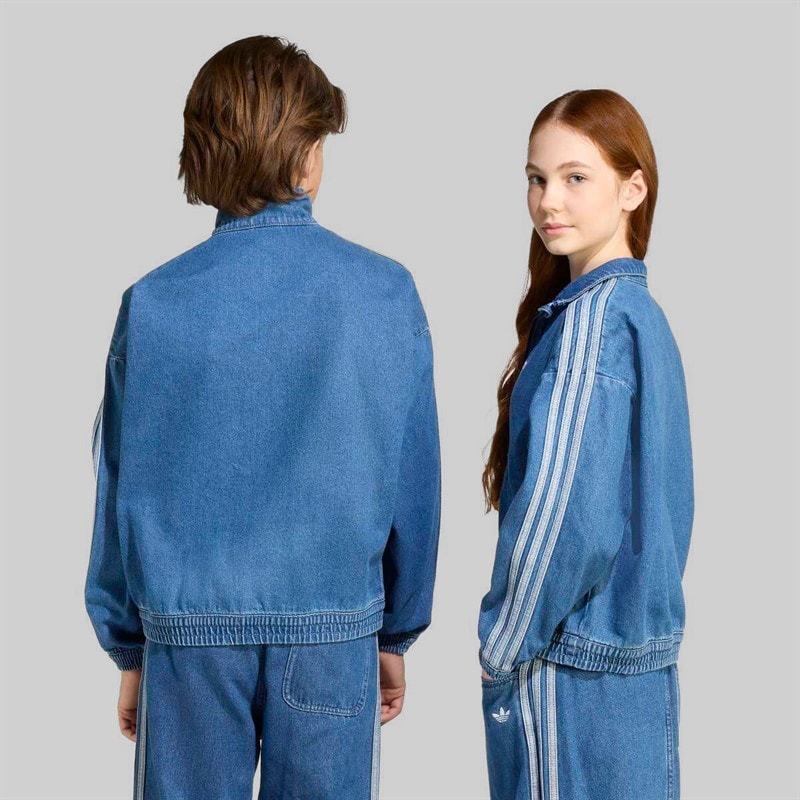 Junior Adicolor Trefoil Logo 1/4 Zip Top Medium Blue Denim - Image 2