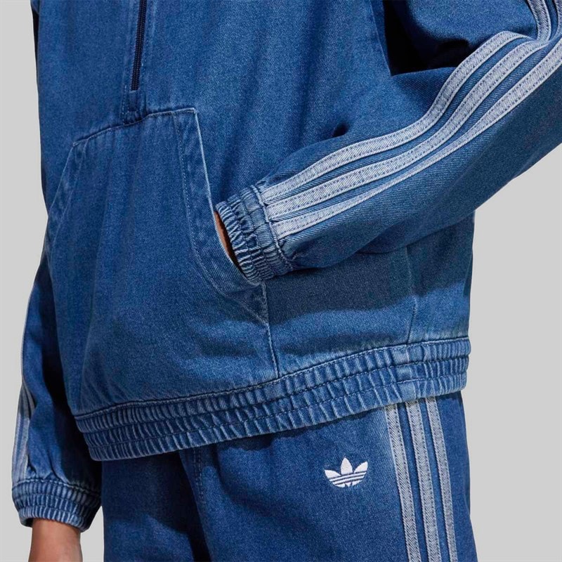 Junior Adicolor Trefoil Logo 1/4 Zip Top Medium Blue Denim - Image 3