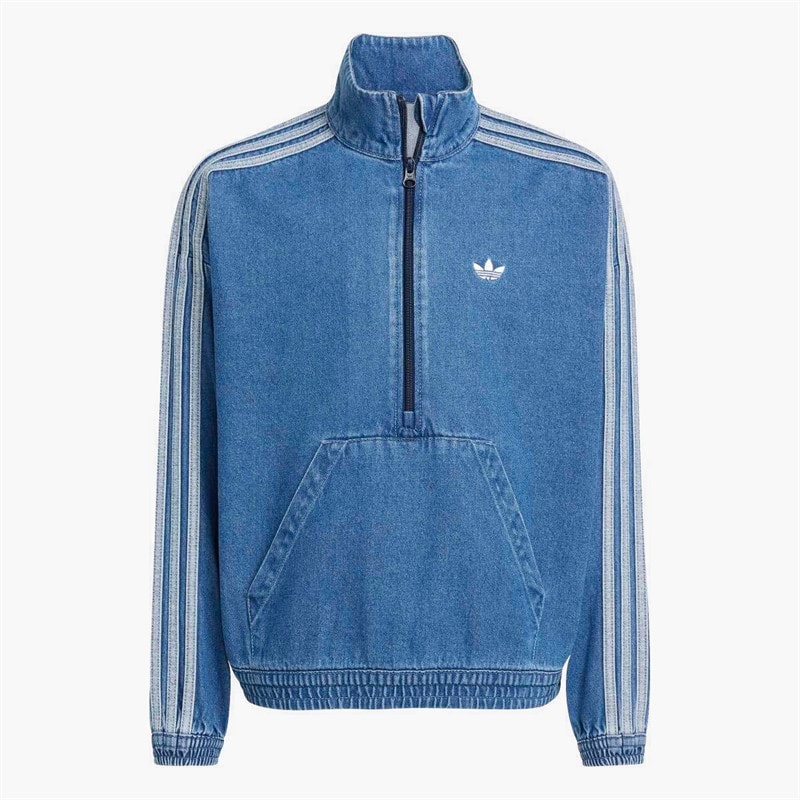 Junior Adicolor Trefoil Logo 1/4 Zip Top Medium Blue Denim - Image 4