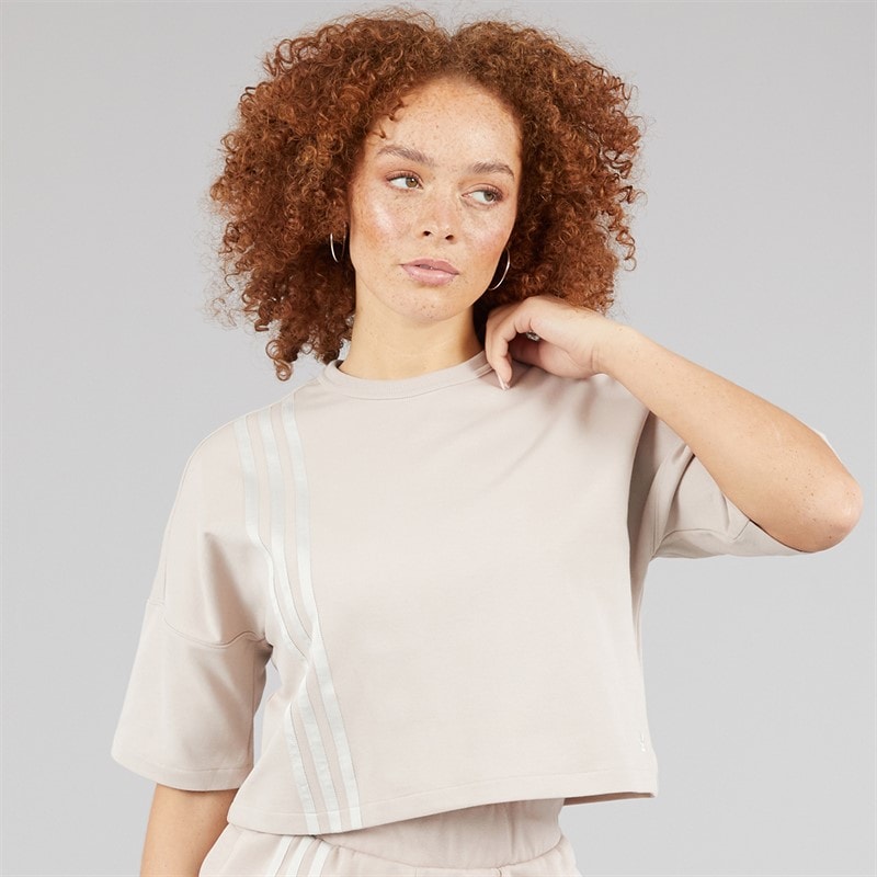 Womens Off Placed 3-Stripes T-Shirt Wonder Taupe - Image 1