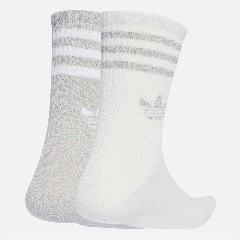 Mens 3-Stripes Trefoil Glitter Two Pack Crew Socks Silver Metallic/White - Image 2