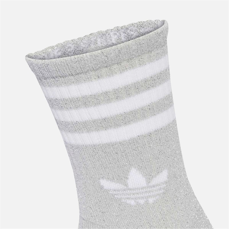Mens 3-Stripes Trefoil Glitter Two Pack Crew Socks Silver Metallic/White - Image 3
