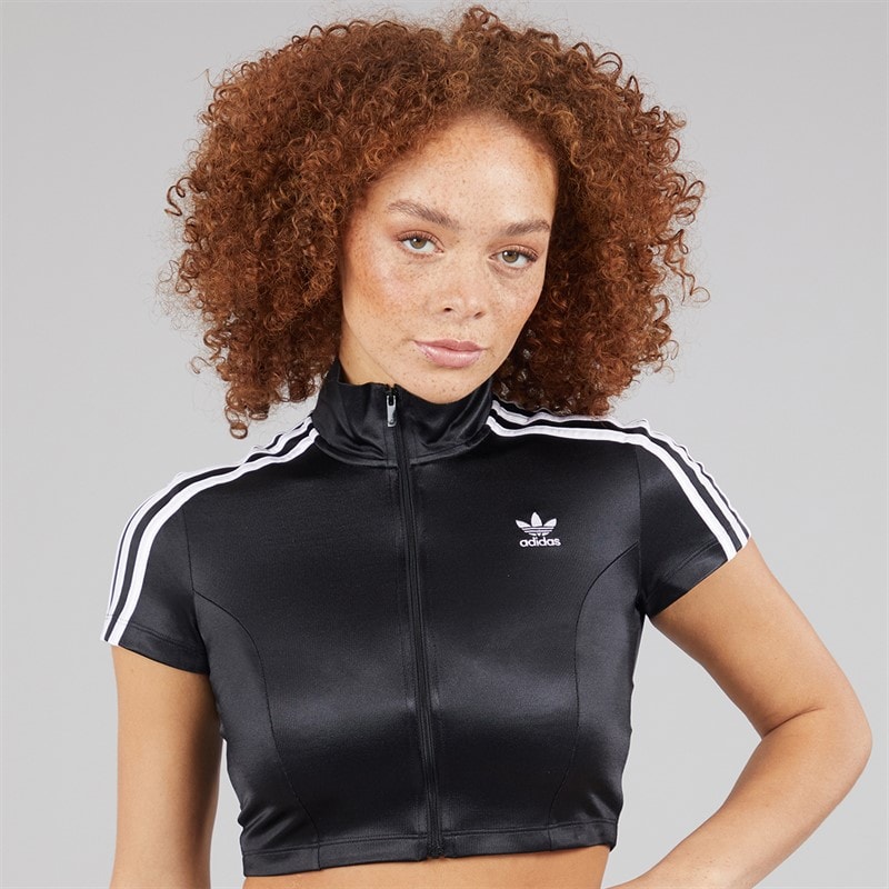 Womens Adicolor Short Sleeve Cropped Track Top Black - Image 1