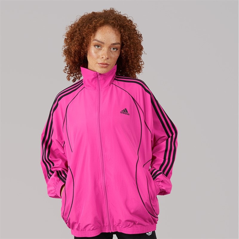 Womens Teamgeist Adicolor Oversized Woven Full Zip Track Top Semi Lucid Fuchsia/Black - Image 2