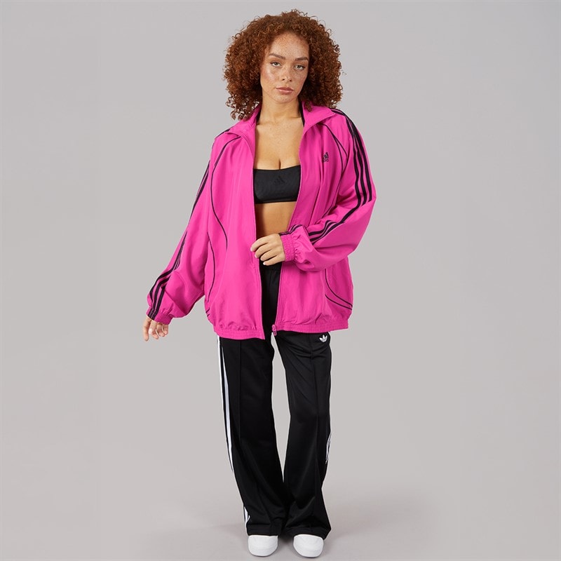 Womens Teamgeist Adicolor Oversized Woven Full Zip Track Top Semi Lucid Fuchsia/Black - Image 4