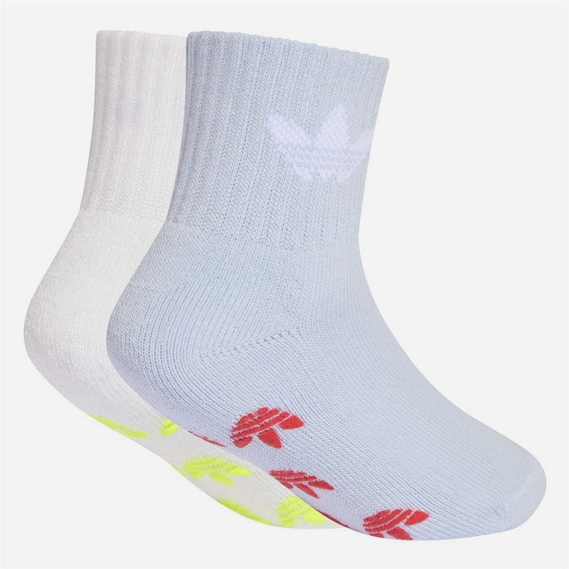 Kids Trefoil Two Pack Crew Socks Crystal Sky/White - Image 2