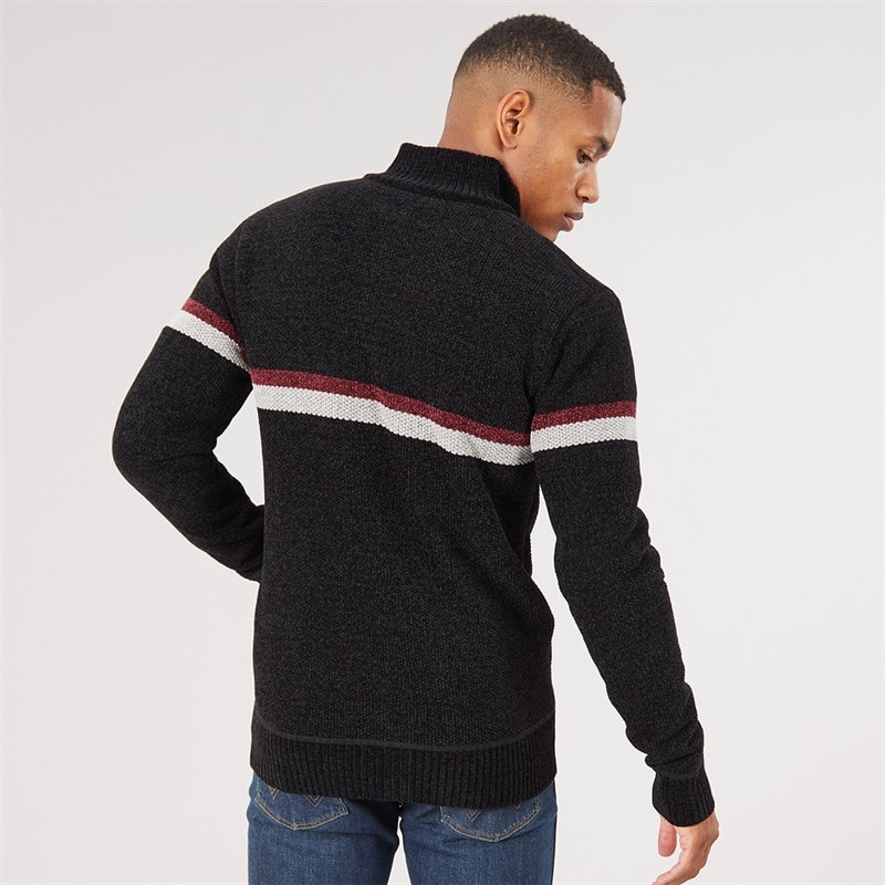 Mens Stampton Chenille Zip Jumper Black - Image 2