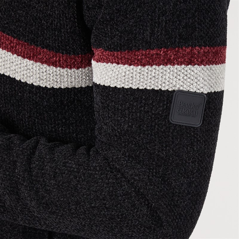 Mens Stampton Chenille Zip Jumper Black - Image 3