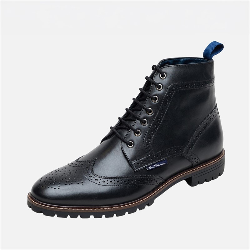 Mens Duke Leather Brogue Boots Black - Image 2