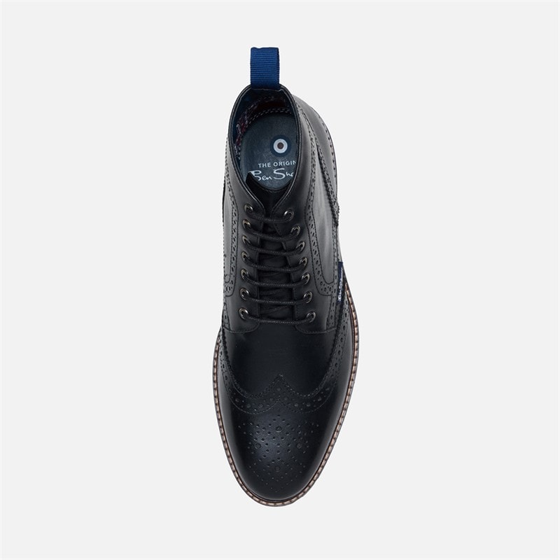 Mens Duke Leather Brogue Boots Black - Image 3