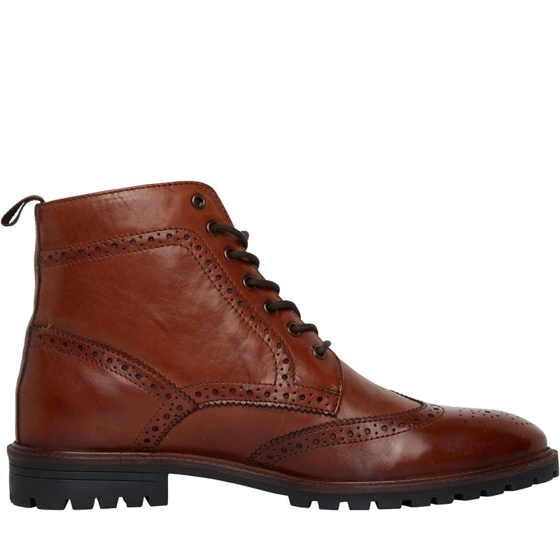 Mens Duke Leather Brogue Boots Tan - Image 5