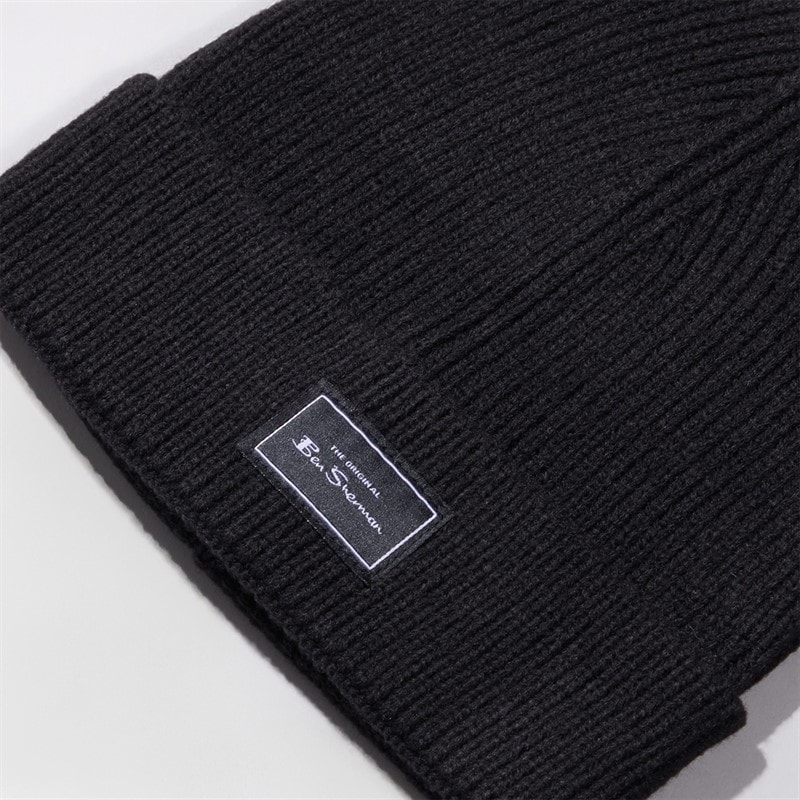 Mens Chunky Rib Beanie Black - Image 2