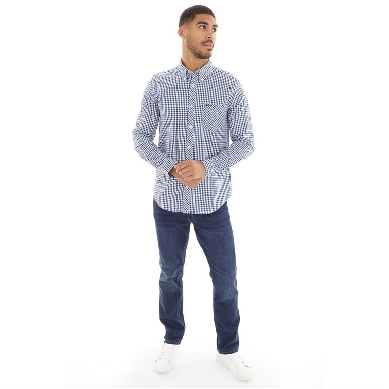 Mens Long Sleeve Gingham Dark Blue - Image 4