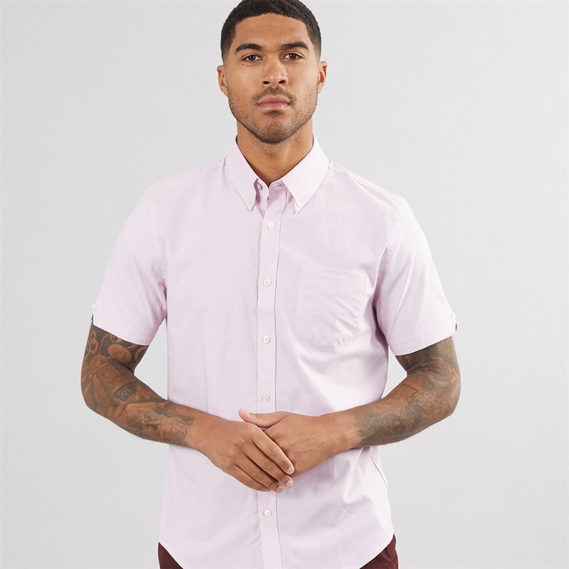 Ben Sherman Mens Short Sleeve Oxford Shirt Light Pink
