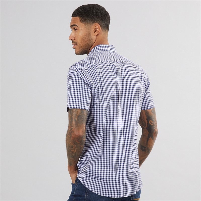 Mens Short Sleeve Gingham Shirt Dark Blue - Image 2