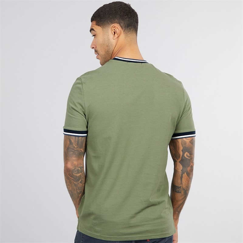 Mens Pique Ringer T-Shirt Pale Khaki - Image 2