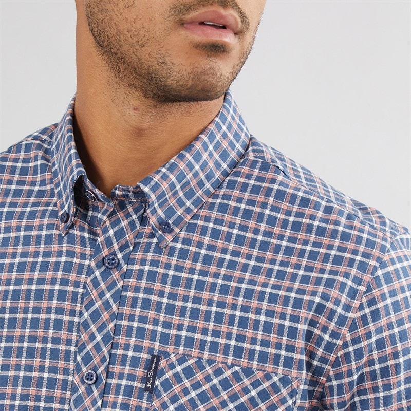 Mens Oxford Overcheck Shirt Blue Denim - Image 3