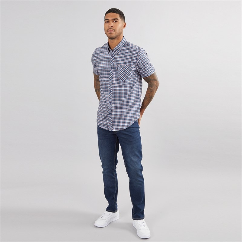 Mens Oxford Overcheck Shirt Blue Denim - Image 4