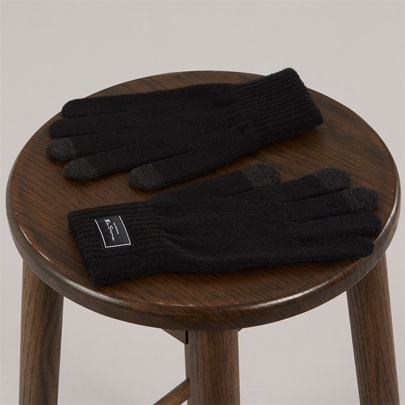 Mens Touchscreen Knitted Gloves Black - Image 2