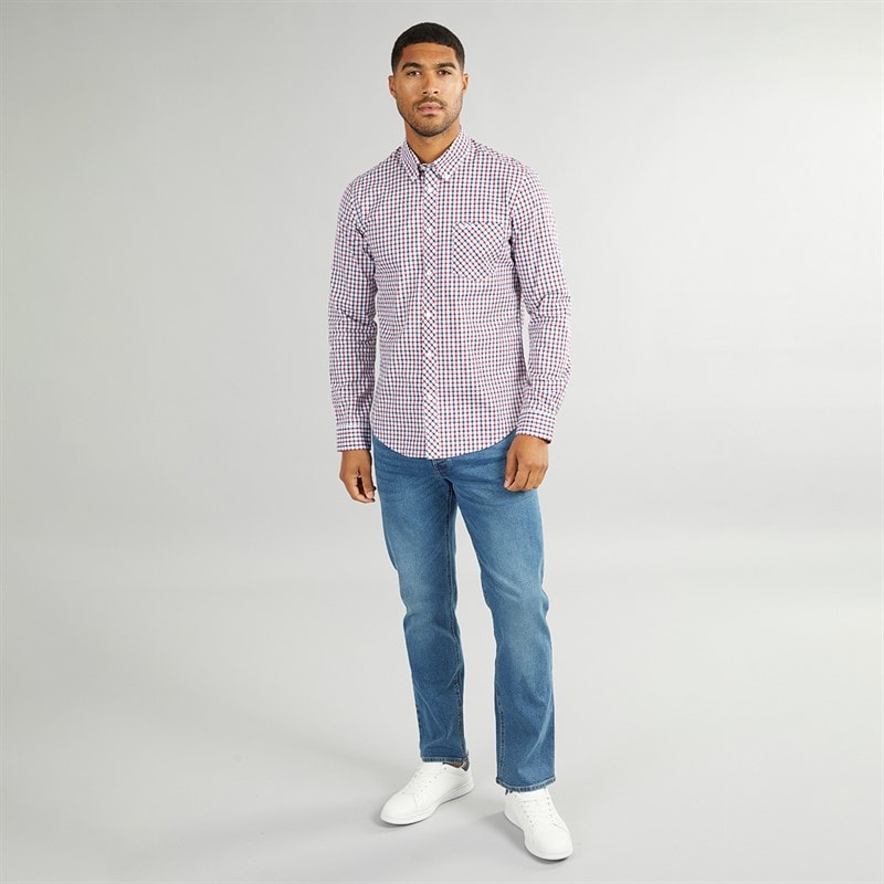 Mens Long Sleeve House Check Shirt Red - Image 4