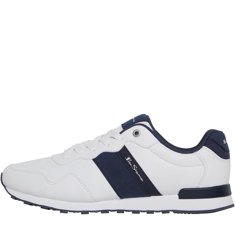 Mens Owen Retro Run Trainers White/Navy - Image 1