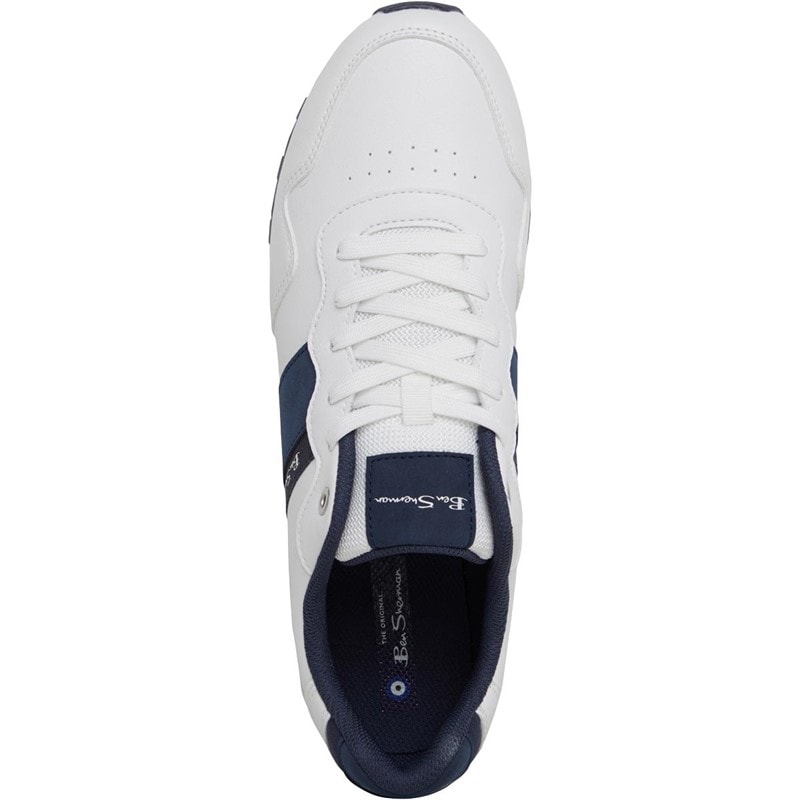 Mens Owen Retro Run Trainers White/Navy - Image 4