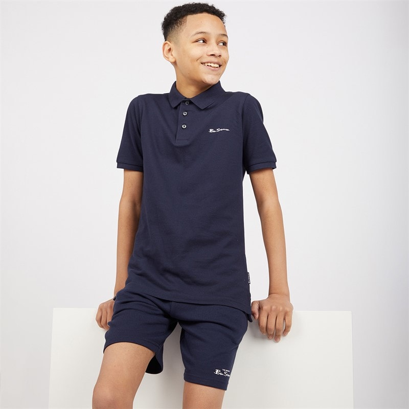 Ben Sherman Boys Script Polo Shirt And Shorts Set Navy Blazer