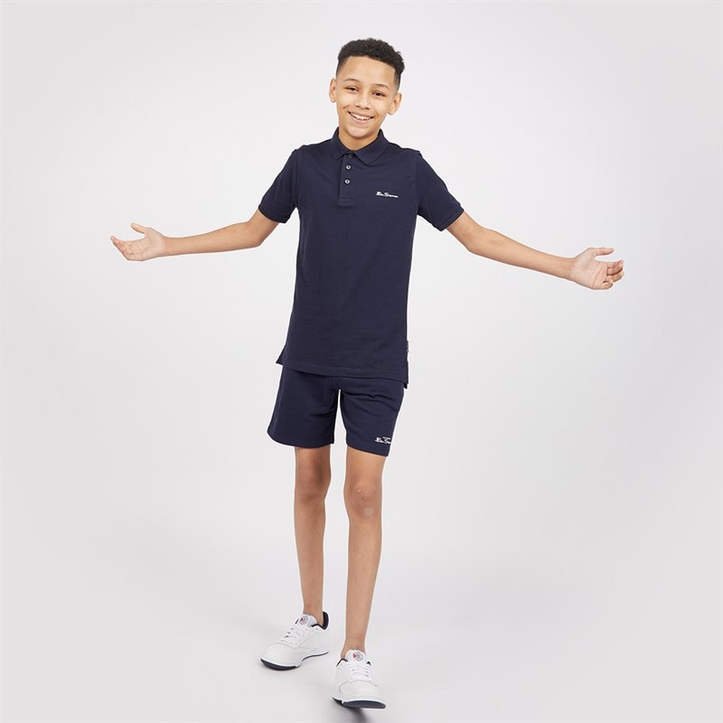 Boys Script Polo Shirt And Shorts Set Navy Blazer - Image 4