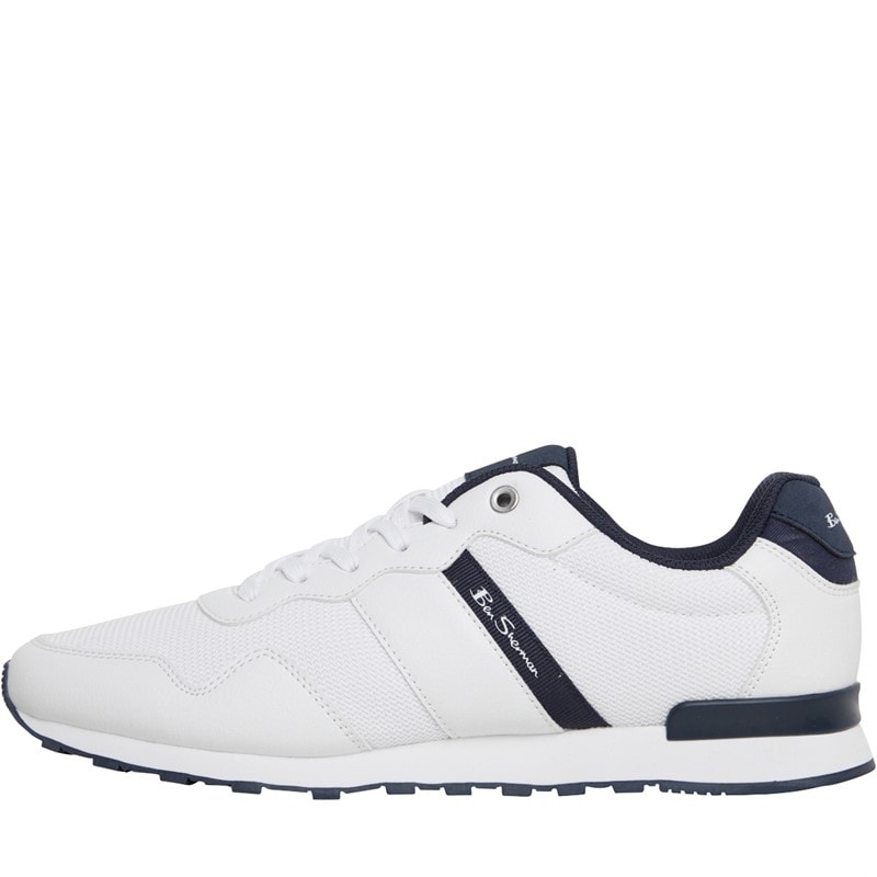 Mens Owen Retro Run Trainers White/Navy Mesh - Image 1