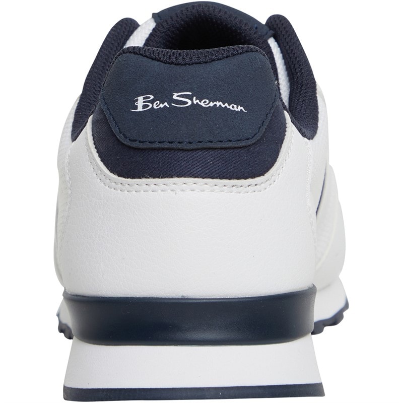 Mens Owen Retro Run Trainers White/Navy Mesh - Image 3