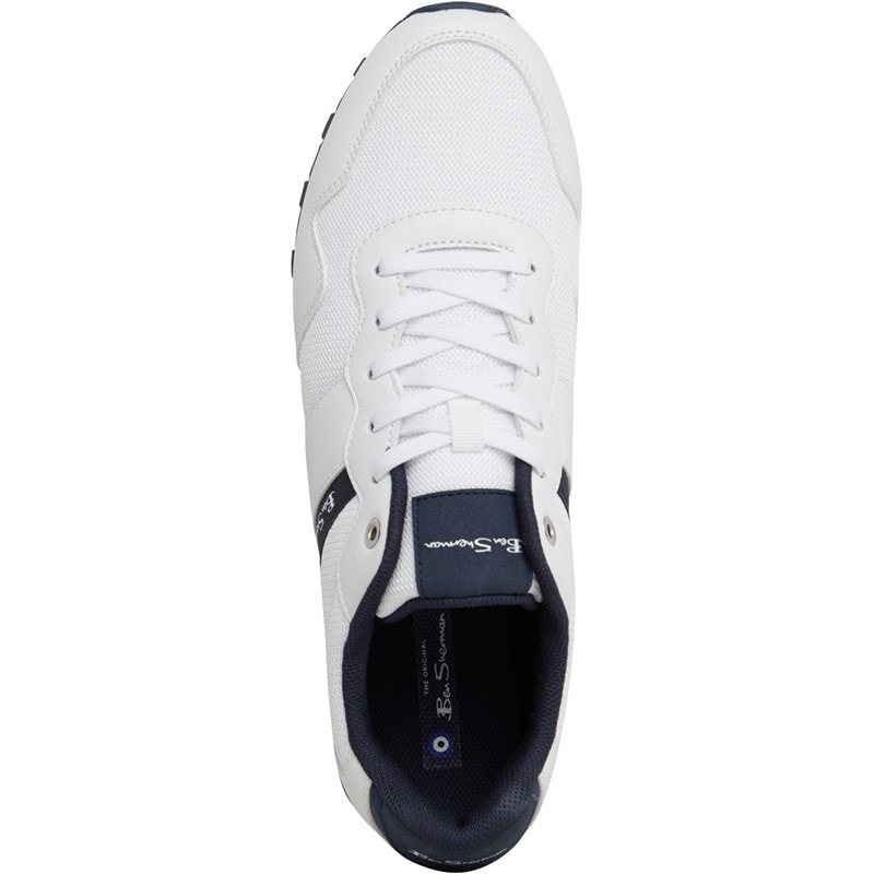 Mens Owen Retro Run Trainers White/Navy Mesh - Image 4