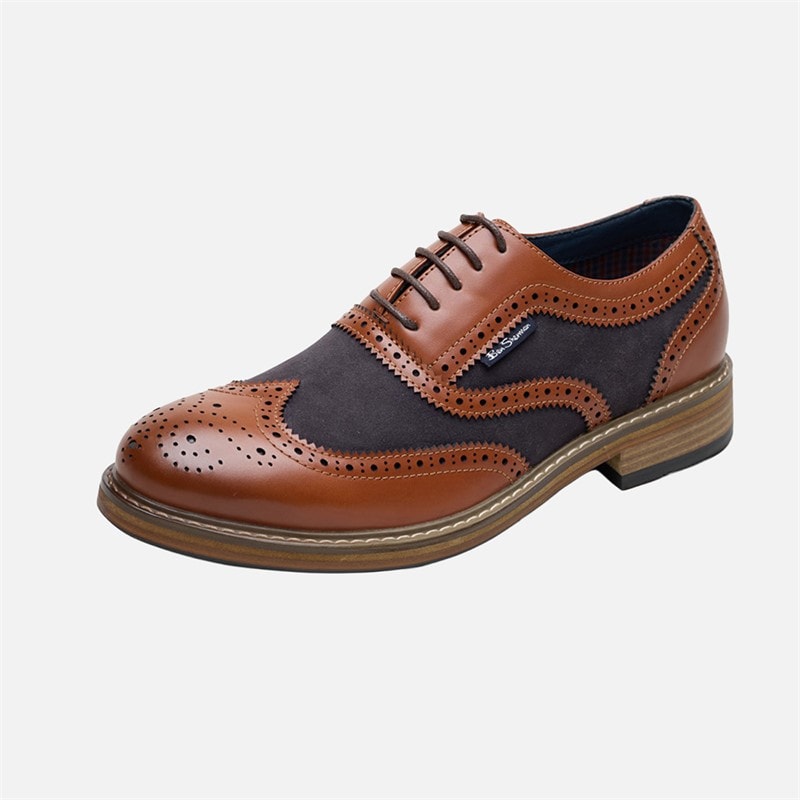 Mens Terrence Oxford Brogue Shoes Tan Burnish/Navy - Image 2
