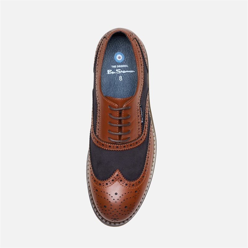 Mens Terrence Oxford Brogue Shoes Tan Burnish/Navy - Image 3
