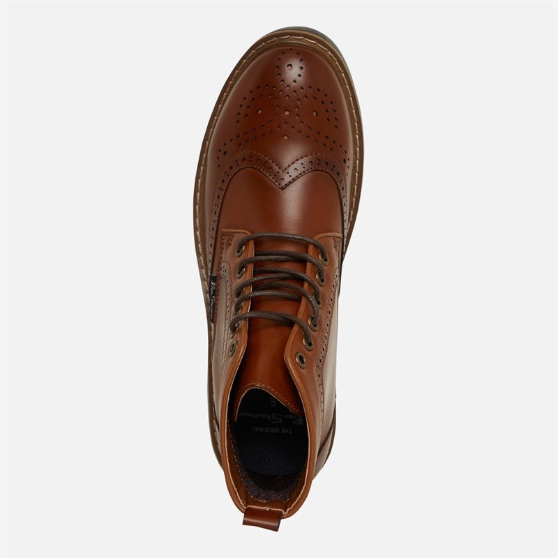 Mens Templeton Brogue Boots Tan Burnish - Image 4