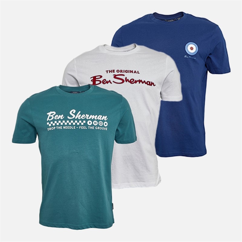 Mens Mixed Three Pack T-Shirts Teal/Twilight Denim/White - Image 1
