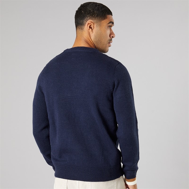 Mens Cable Textured Crew Jumper Dark Navy - Image 2