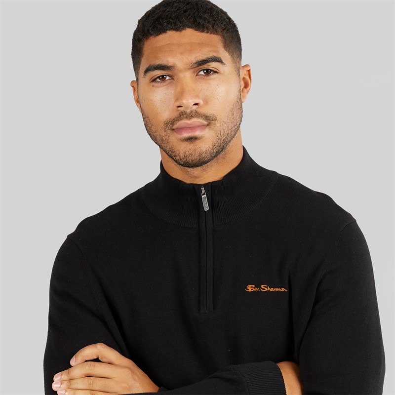 Mens 1/4 Zip Funnel Neck Jumper Black - Image 3
