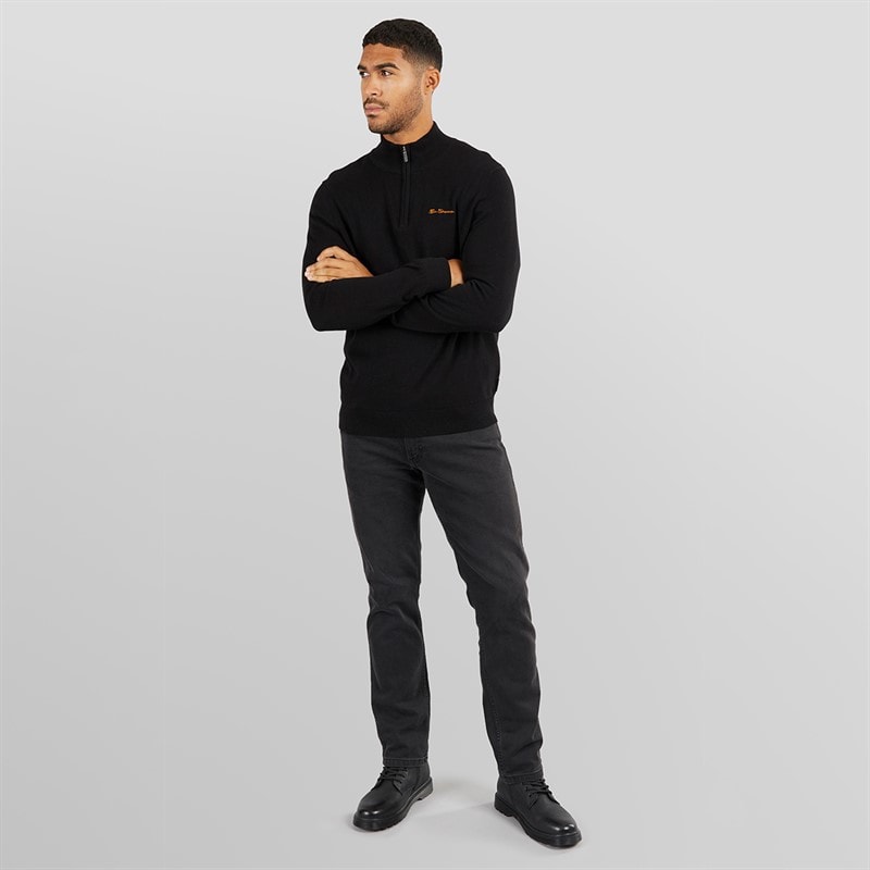 Mens 1/4 Zip Funnel Neck Jumper Black - Image 4