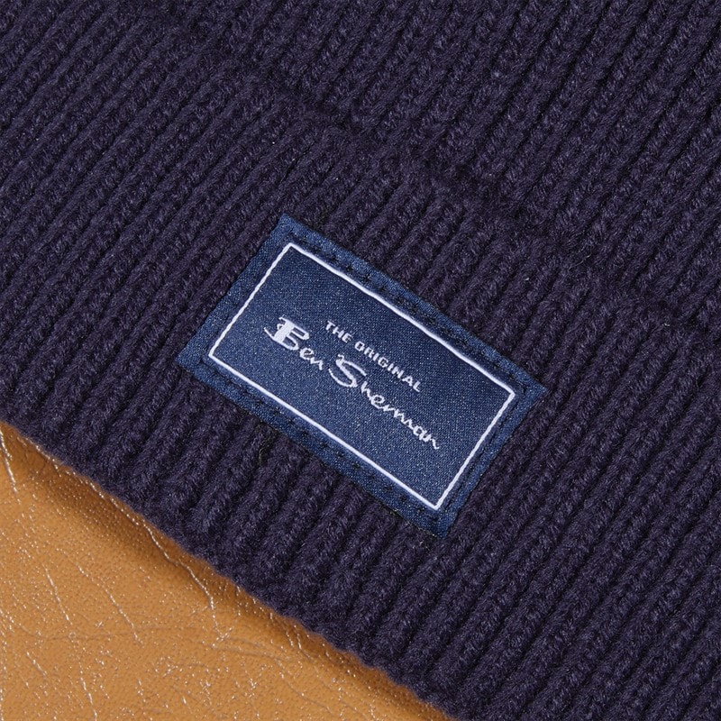 Mens Chunky Rib Beanie Navy - Image 2