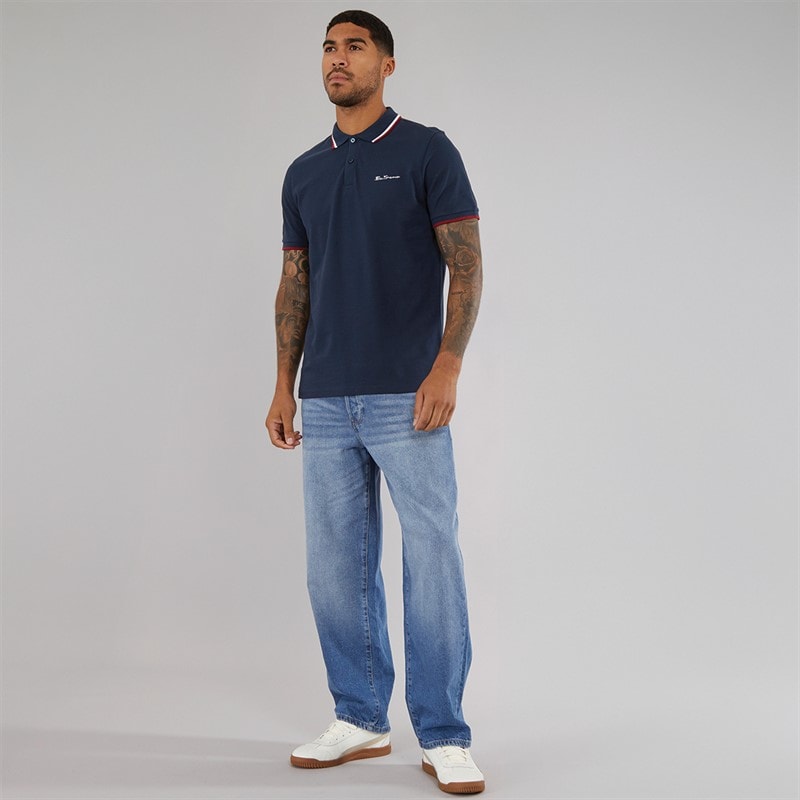Mens Twin Tipped Polo Shirt Dark Navy - Image 3