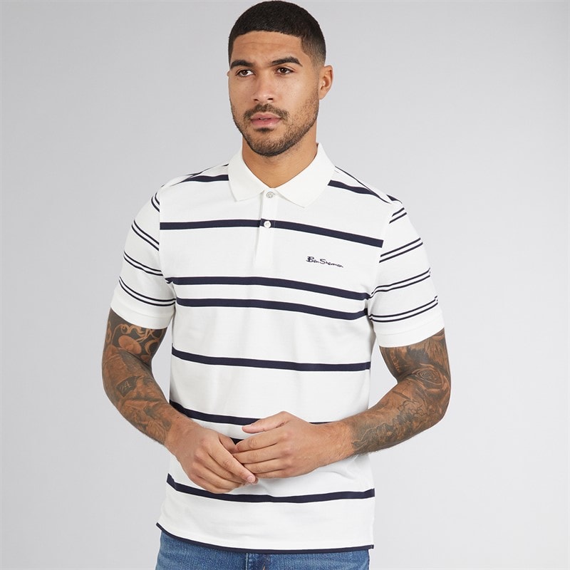Mens Mixed Stripe Polo Shirt Snow White - Image 1