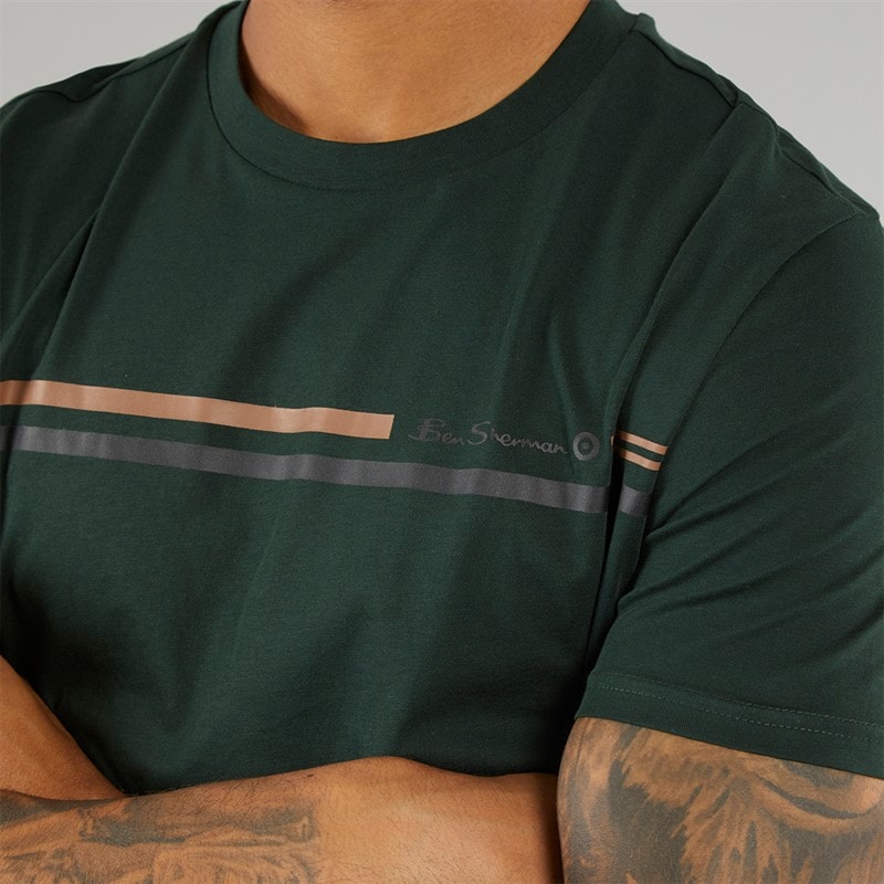 Mens Seasonal Stripe T-Shirt Dark Green - Image 3