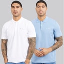 Mens Two Pack Plain Polo Shirts White/Glacier