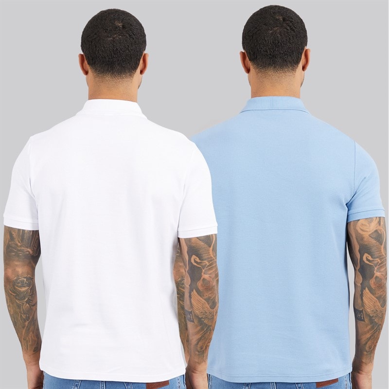 Ben Sherman Mens Two Pack Plain Polo Shirts White/Glacier - Image 2