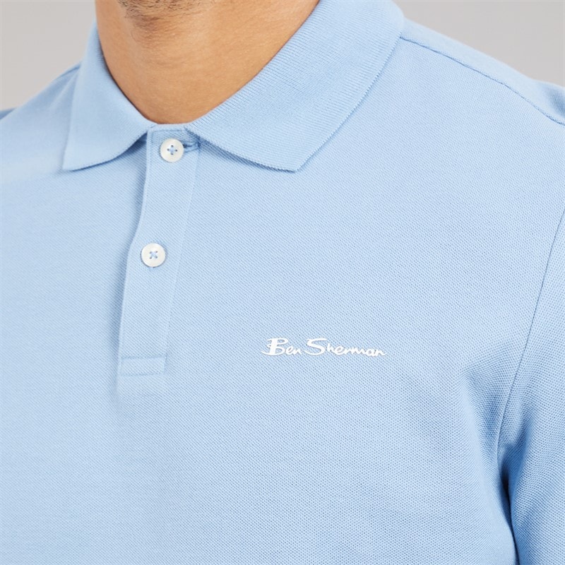 Ben Sherman Mens Two Pack Plain Polo Shirts White/Glacier - Image 3