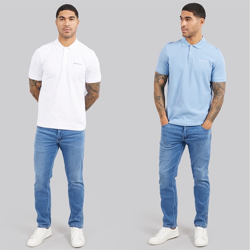 Ben Sherman Mens Two Pack Plain Polo Shirts White/Glacier - Image 4