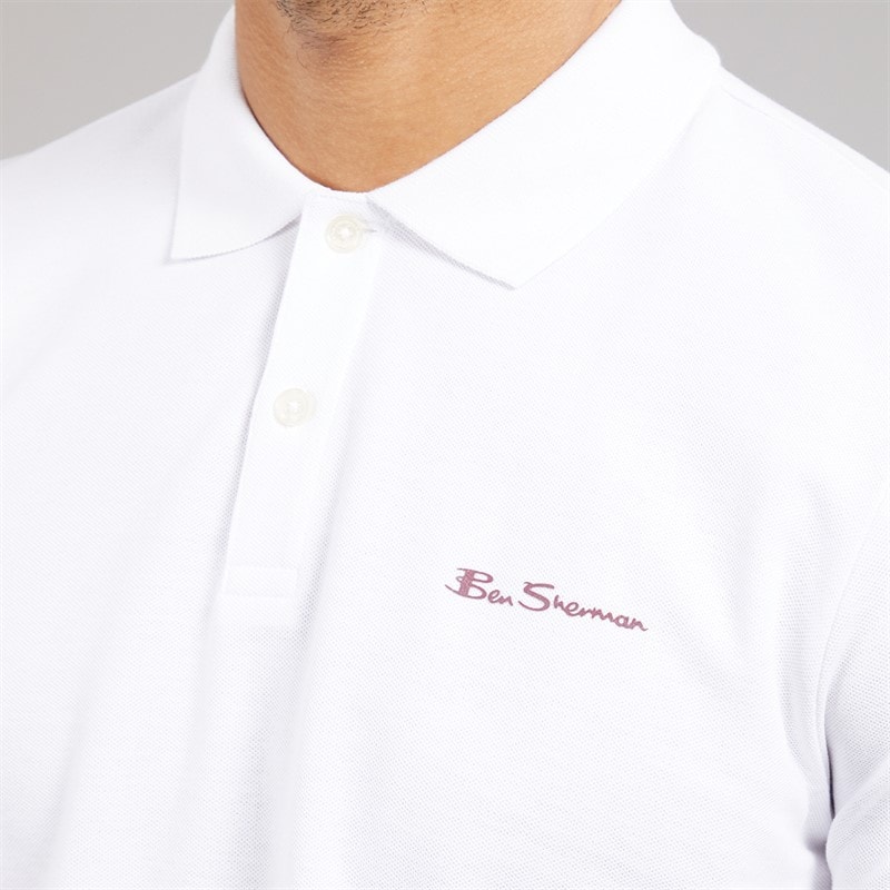 Ben Sherman Mens Two Pack Plain Polo Shirts White/Glacier - Image 5